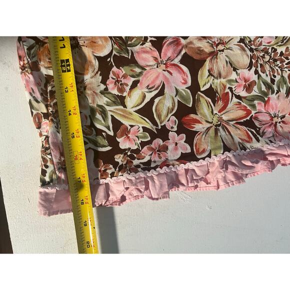 Cato Floral Mini Skirt Brown Pink Ruffle Hem Cotton Blend Size 18 Fairy Cottage - Picture 8 of 10